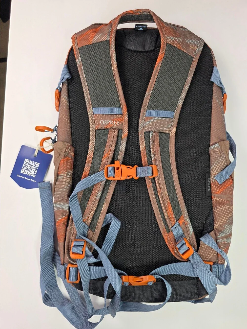 OSPREY Smoky Desert Print Daylite Backpack in Brown with Orange and Blue Accents